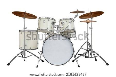 Drum kit with drums and cymbals. Isolated on white background  Royalty-Free Stock Photo #2181625487