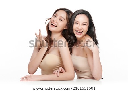 two Beautiful young asian woman with clean fresh skin on white background, Face care, Facial treatment, Cosmetology, beauty and spa, Asian women portrait. Royalty-Free Stock Photo #2181651601