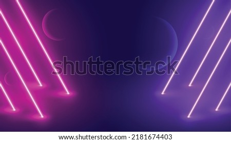 beam of neon glowing light rods stage background