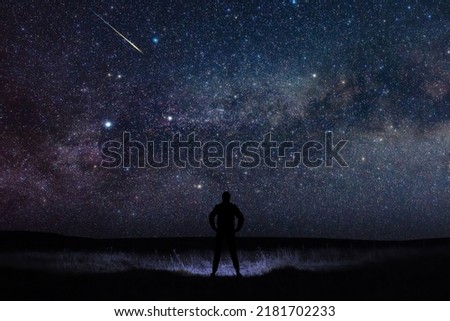 Man observing night sky in nature.