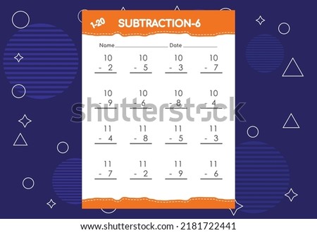 Subtraction worksheet for kids. Educational math activities worksheet for children