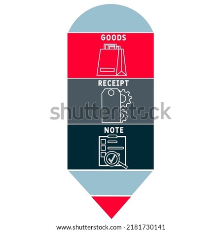 GRN - goods receipt note acronym, business concept. word lettering typography design illustration with line icons and ornaments. Vector infographic illustration for presentations, sites, reports