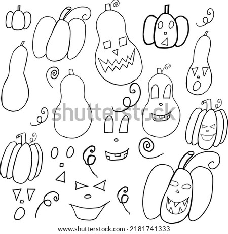 Hand drawn halloween pumpkin face black and white isolated. Octoder 31. Stock vector illustration.