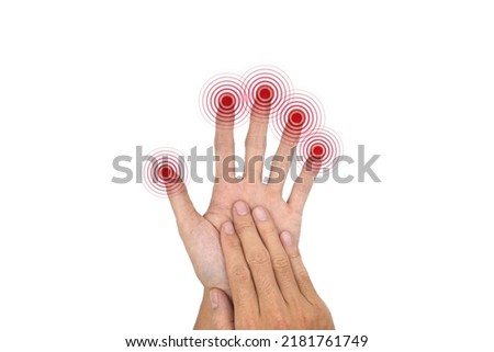 Pain, tingling and numbness in fingertips of Asian young man with diabetes. Finger sensation, hand and nerves problems. Fine touch
