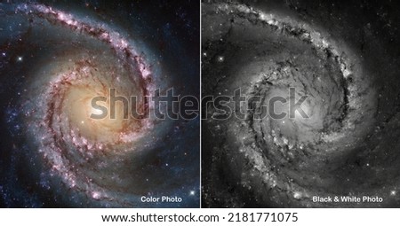 Color and Black and White side by side comparisons. Galaxy NCG 1566. Elements of this picture furnished by NASA