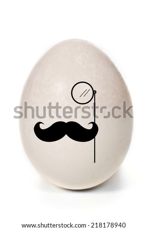 egg with mustache and monocle on a white background