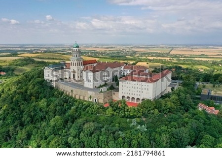 Beautiful aerial photo of the Benedictine Abbey in Pannonhalama, Hungary. The library, the basilica and the church are historical monuments and tourist attractions.