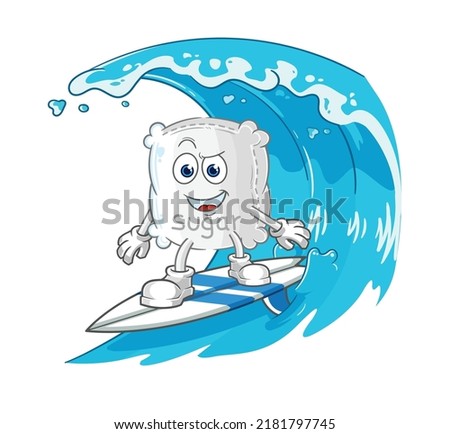 the sugar sack surfing character. cartoon mascot vector