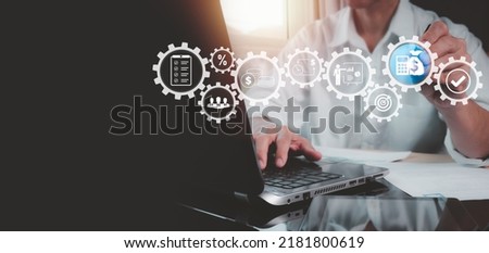 Budget and financial planning concept involving a management or executive CFO creating or confirming the company's annual income and cost estimate. Annual strategic plan and corporate finance Royalty-Free Stock Photo #2181800619