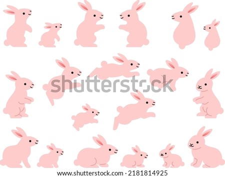 Illustration set of pink rabbit parents and children in various poses