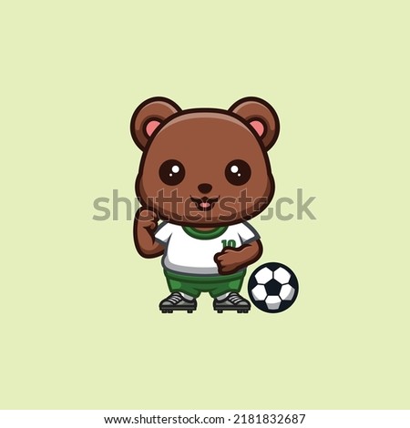Bear Football Cute Creative Kawaii Cartoon Mascot Logo