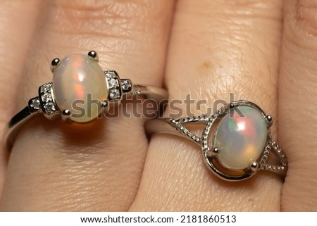 Fashion silver ring with natural white ethiopian opal stone.