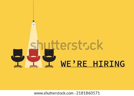Hiring and recruitment poster or banner vector concept in minimalist style with CHAIR . Symbol of vacancies, job offers, career development, job advertisement. Eps10 vector illustration. Royalty-Free Stock Photo #2181860571