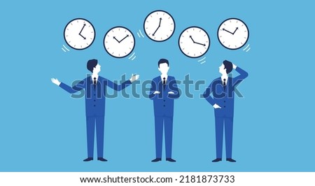 Five day week work image,clocks and businessperson,vector illustration Royalty-Free Stock Photo #2181873733