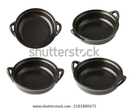 Set of black coloe cast iron pan. isolated on white background. Royalty-Free Stock Photo #2181880675
