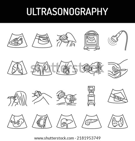 Ultrasonography line icons set. Isolated vector element.