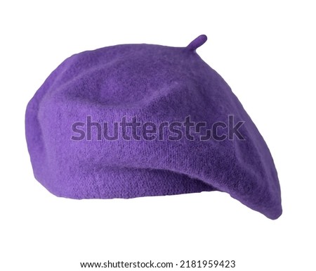 female  purple beret isolated on white background. autumn accessory