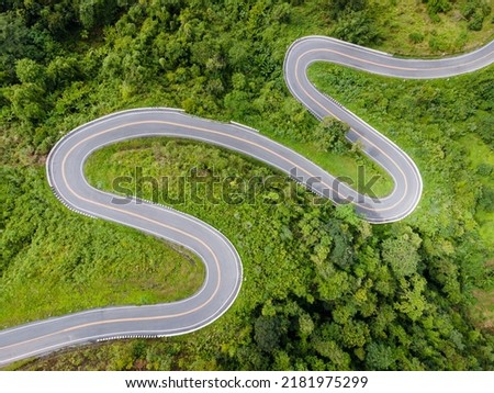 Top view of the road in north Thailand. Rode number 1080 in Nan Thailand. Royalty-Free Stock Photo #2181975299