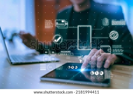 Cybersecurity cybercrime internet scam, online business secure payment, Cyber security platform VPN computer privacy protection data hacking malware virus attack defense, online network IoT digital te Royalty-Free Stock Photo #2181994411