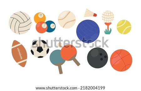 Sports Equipment. Collection of sports balls for different sport. Vector illustration.