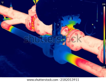 Thermal Image of pipe oil and gas plant close up