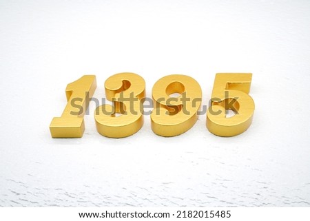 Number 1395 is made of gold painted teak, 1 cm thick, laid on a white painted aerated brick floor, visualized in 3D.                                