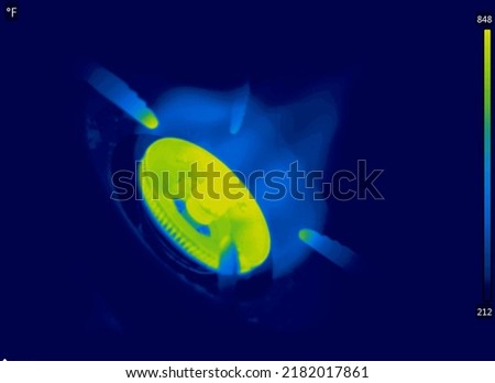 Thermal Image of blue and yellow flames landscape close up