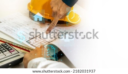 Architects and engineers plan the construction. Effective budgeting and time management,House plans, construction business and real estate Royalty-Free Stock Photo #2182031937