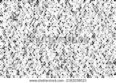 Black and white vector halftone. Industrial half tone texture. Subtle dotted gradient. Retro effect overlay. Grunge dot pattern on transparent backdrop. Modern graphic halftone perforated surface