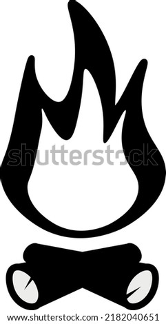 A simple campfire fire and log sign, black and white vector icon
