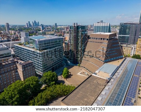 Aerial photo business buildings Downtown London UK