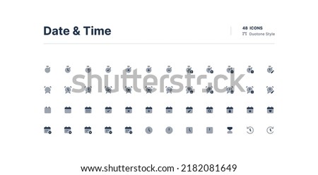 Date and Time UI Icons Pack Duotone Style Royalty-Free Stock Photo #2182081649