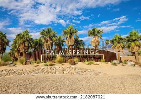 Palm Springs welcome sign on the edge of town Royalty-Free Stock Photo #2182087021