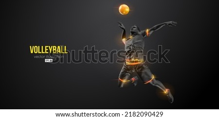 Abstract silhouette of a volleyball player on blue background. Volleyball player man hits the ball. Vector illustration