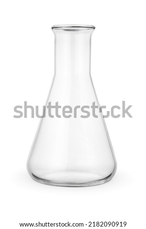 Empty 250 ml Erlenmeyer chemical flask isolated on white background. Royalty-Free Stock Photo #2182090919