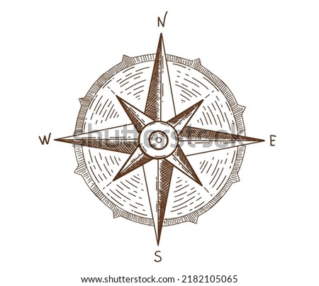 Wind rose hand drawn, vector.