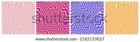 Vector Set of Wavy Seamless Trippy Patterns in Psychedelic Colors. Abstract Swirl Backgrounds. 1970 Aesthetic Textures with Flowing Waves
