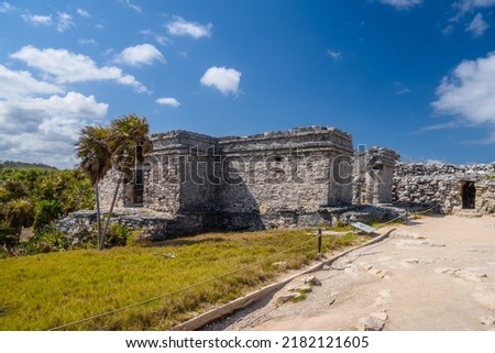 House of the Cenote, Mayan Ruins in Tulum, Riviera Maya, Yucatan, Caribbean Sea, Mexico.