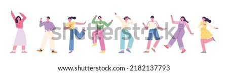 A simple shape dancing people icon. A tall and small head character. flat design style vector illustration.