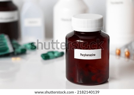 Perphenazine in bottle ,medicines are used to treat sick people.