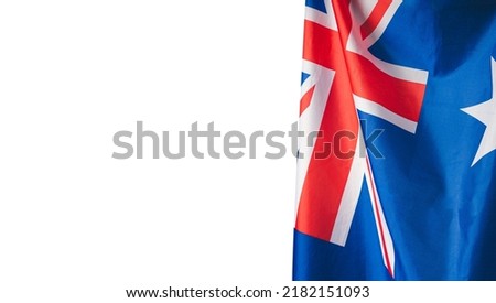 A Close-up of the Australian flag is right on a white background with copy space for text