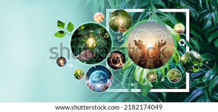 Sustainable development goals of promote clean energy, Renewable energy-based green business. Sustainable development on renewable energy and growing ecological on green energy. Circular economy. Royalty-Free Stock Photo #2182174049