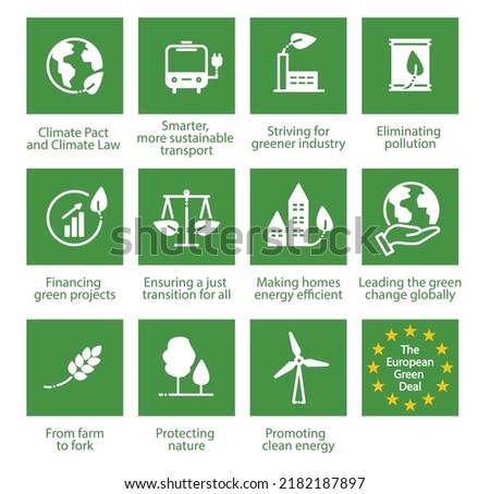 The European Green Deal. Set of isolated icons, vector illustration EPS 10  Royalty-Free Stock Photo #2182187897