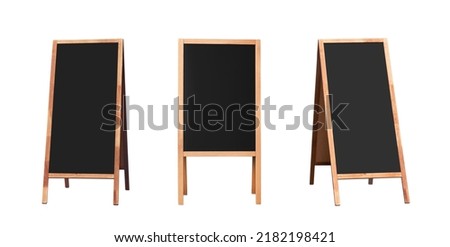 Set with blank advertising A-boards on white background, banner design. Mockup for design