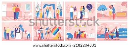lgbt composition set vector scenes from the lives of homosexual couples of women and men illustration Royalty-Free Stock Photo #2182204801