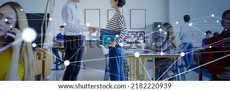 Business network concept. Smart office. Wireless communication. Wide image for banners, advertisements. Royalty-Free Stock Photo #2182220939
