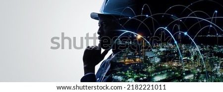 Industrial network concept. Factory automation. Digital transformation. Wide image for banners, advertisements. Royalty-Free Stock Photo #2182221011