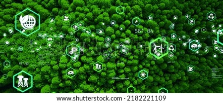 Environmental technology concept. Resource recycling. Recycling society. Green tech. Sustainable development goals. SDGs. Wide image for banners, advertisements. Royalty-Free Stock Photo #2182221109