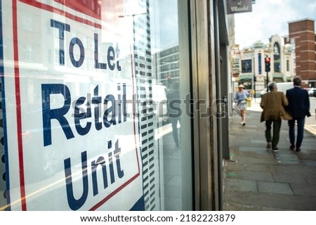London- Shop window with sign saying 'To Let Retail Unit'