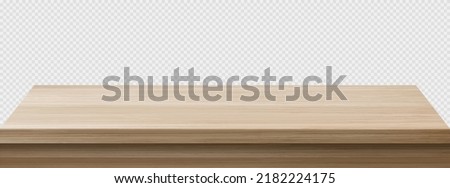 Wooden table perspective view, wood surface of brown desk, kitchen or office top made of eco material isolated on transparent background. Tabletop design element, Realistic 3d vector illustration Royalty-Free Stock Photo #2182224175